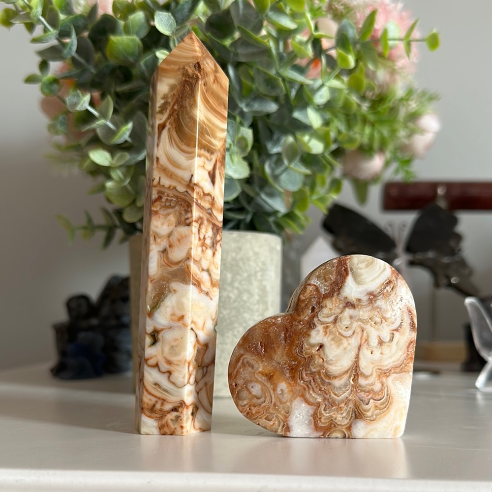 Honey Calcite Tower and Heart
